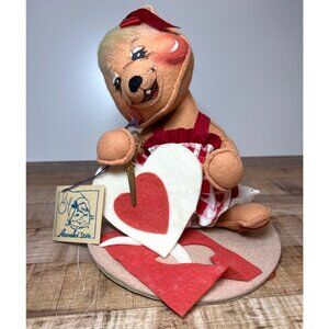Annalee Valentines Day Bear Hearts & Scissor Red Dress White Lace Felt Doll 0355